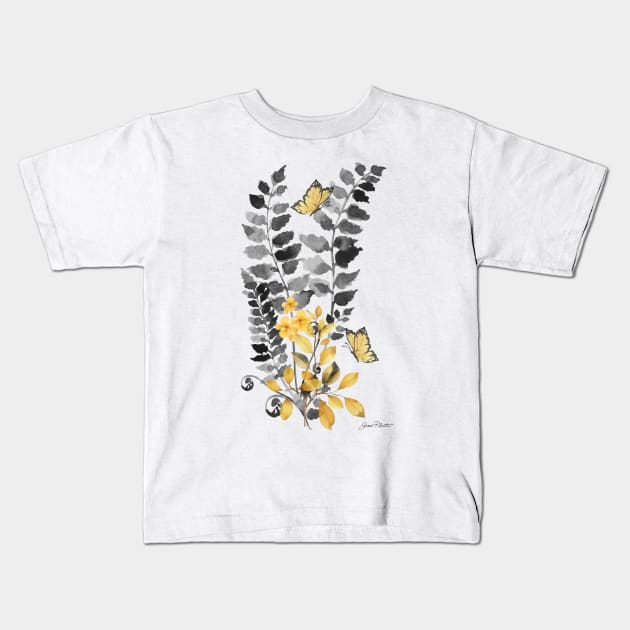 Gold And Black Botanicals D Kids T-Shirt by Jean Plout Designs